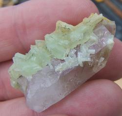 prehnite crystals over an enhydro quartz crystal from Brandberg