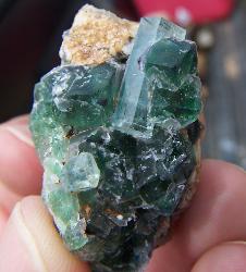 Beryl v aquamarine crystal with fluorite , from Erongo Range , Namibia